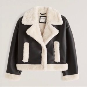 Oversized Short Sherpa-Lined Vegan Leather Coat